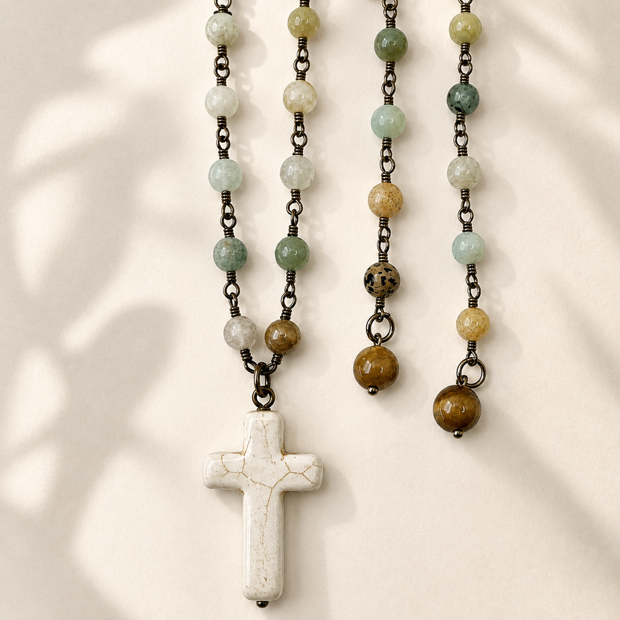 Howlite Cross Amazonite Rosary Necklace