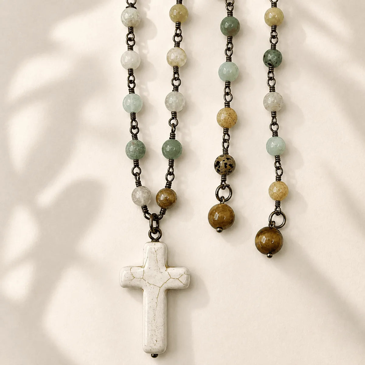 Howlite Cross Amazonite Rosary Necklace