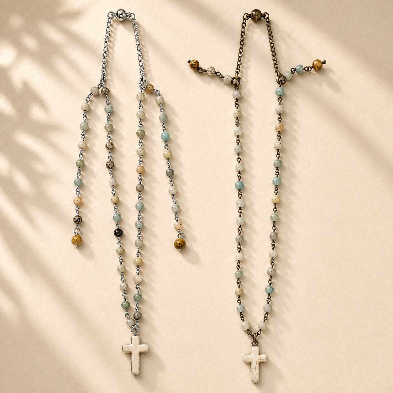Howlite Cross Amazonite Rosary Necklace