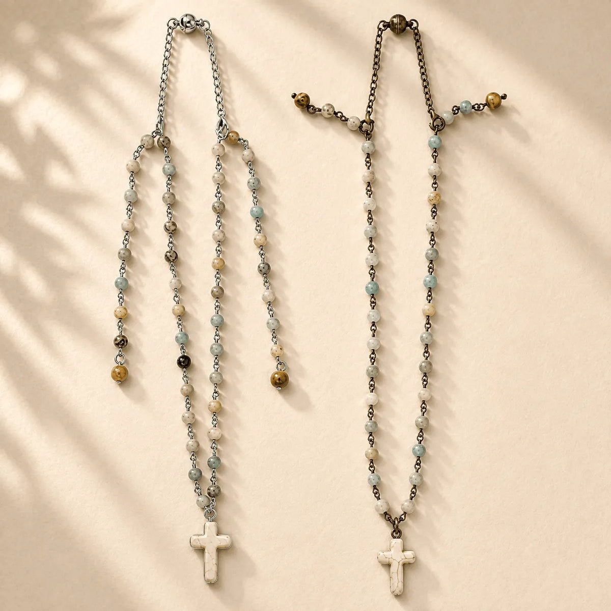 Howlite Cross Amazonite Rosary Necklace