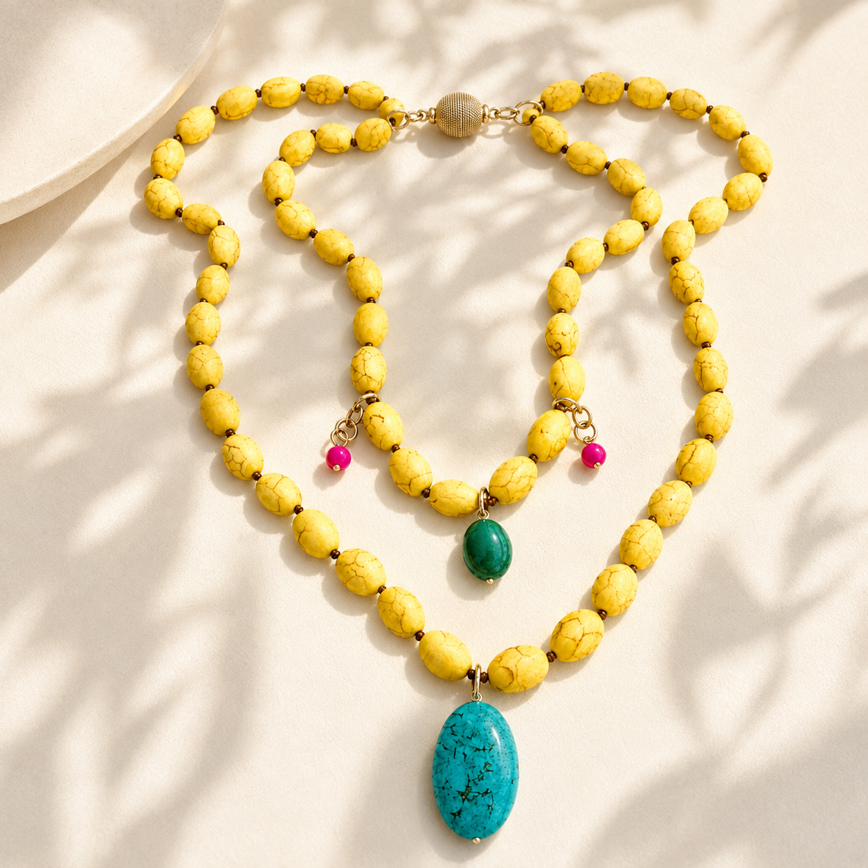 Yellow Howlite Long Layering Necklace