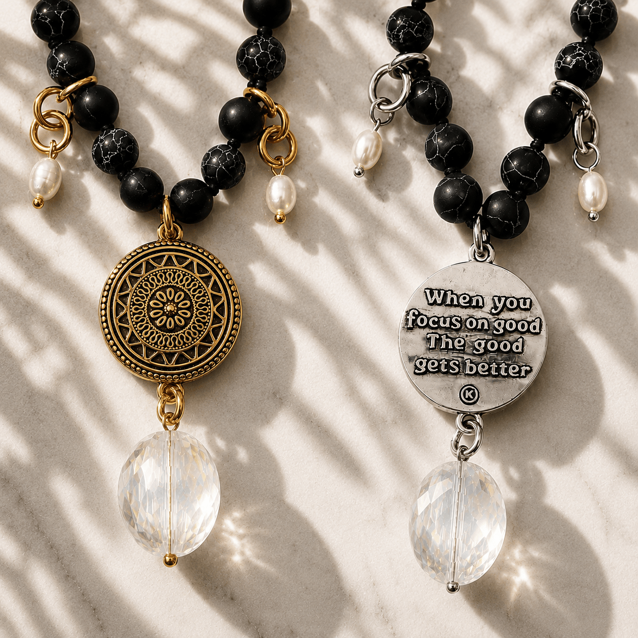 When You Focus On Good Black Howlite Long Chain Fusion Necklace