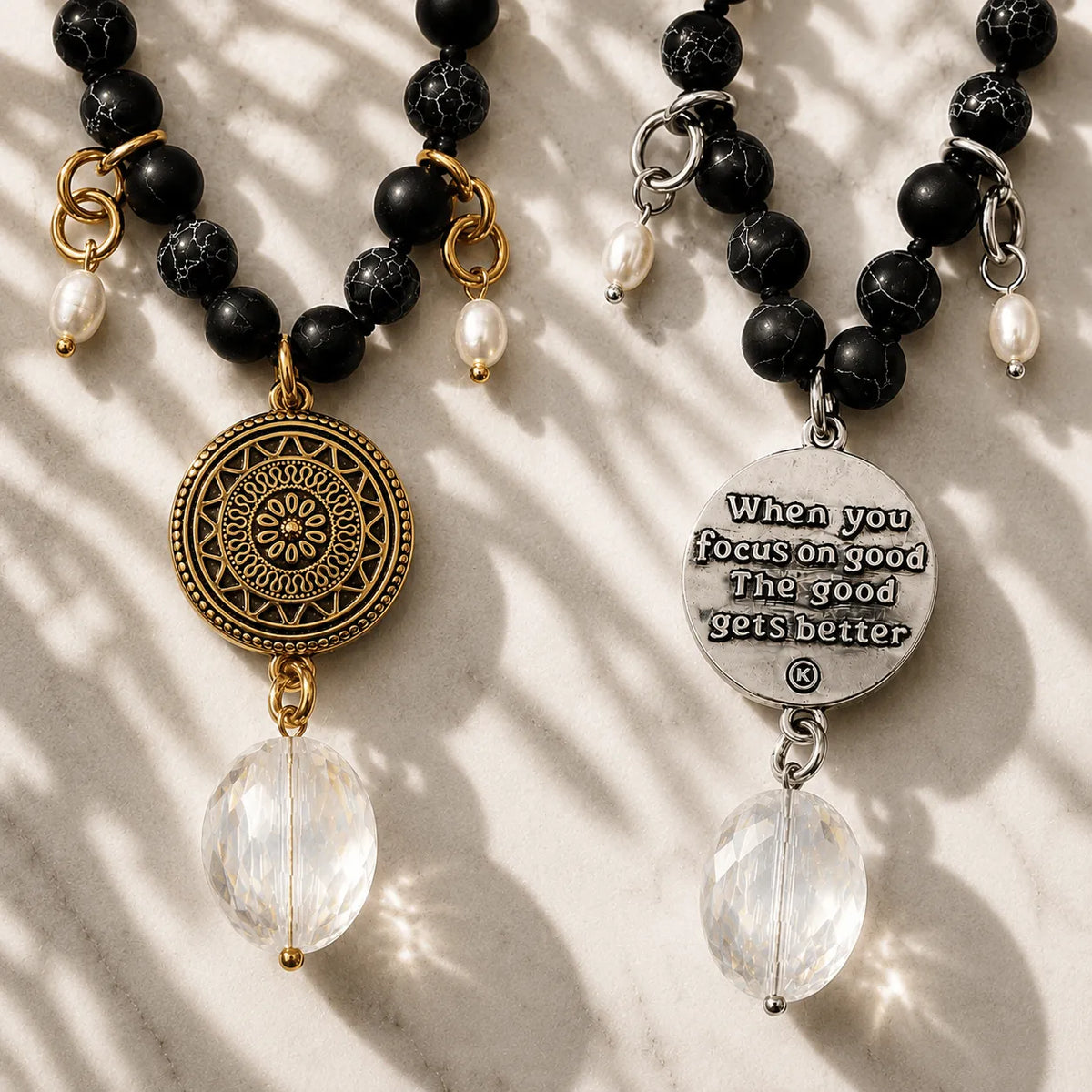 When You Focus On Good Black Howlite Long Chain Fusion Necklace