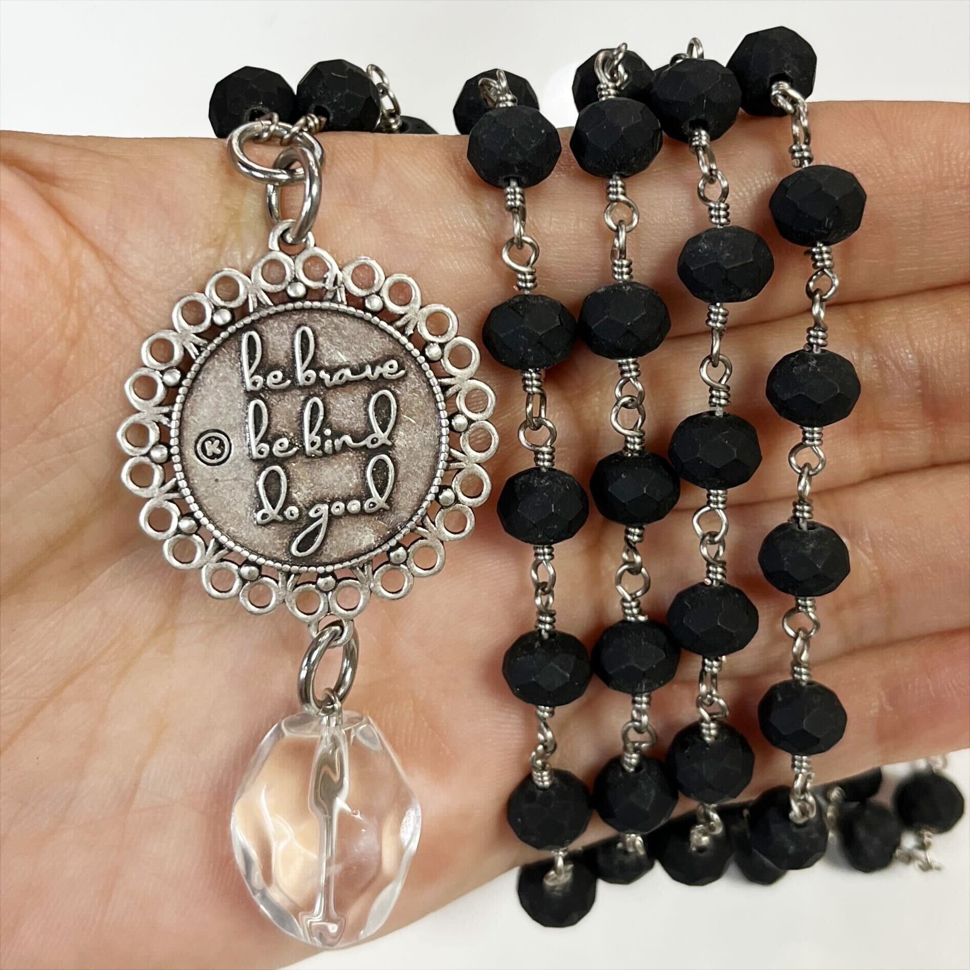 "Be Brave. Be Kind. Do Good" Heart Long Rosary Chain Necklace