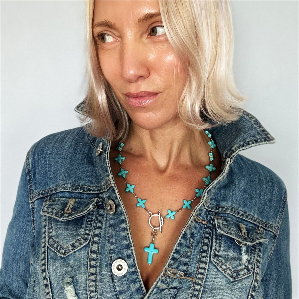 Howlite Cross Rosary Choker Necklace