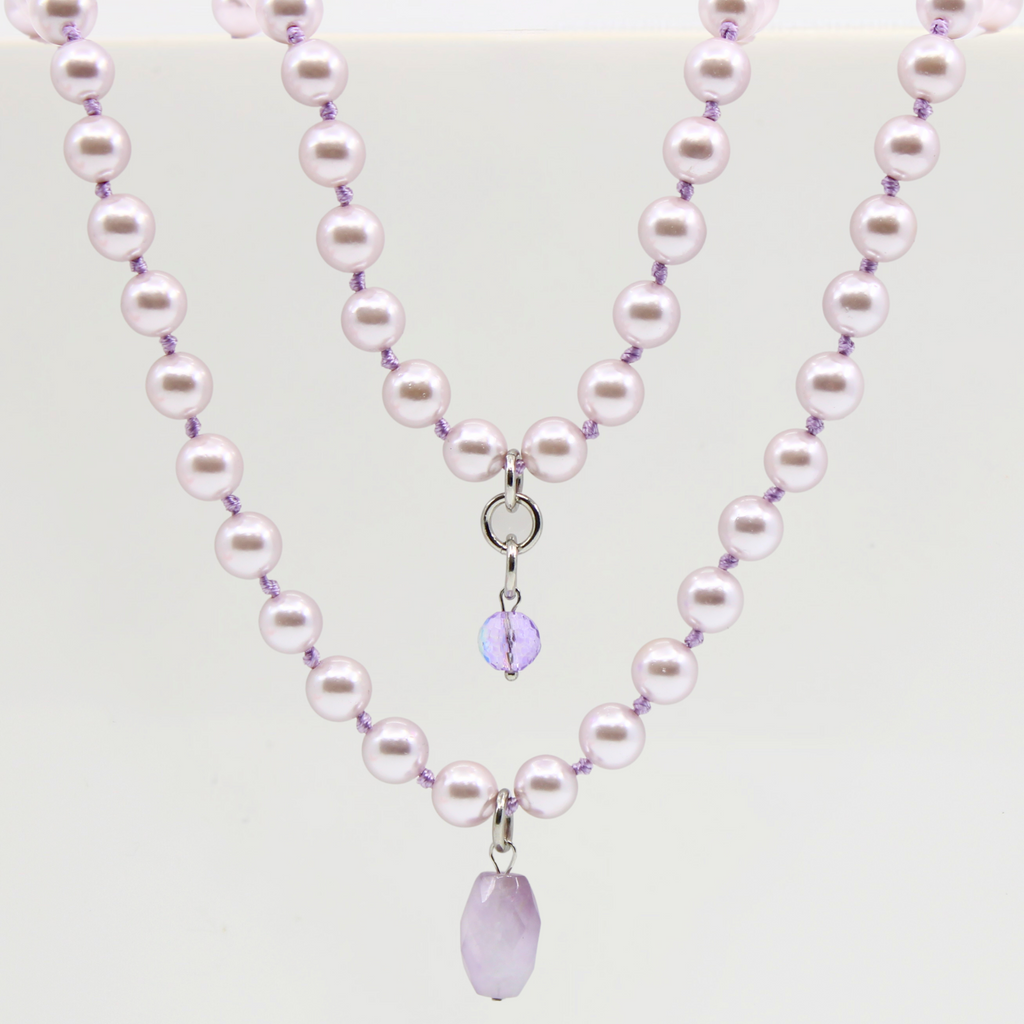 LILAC PEARLS WITH SILVER FINDINGS