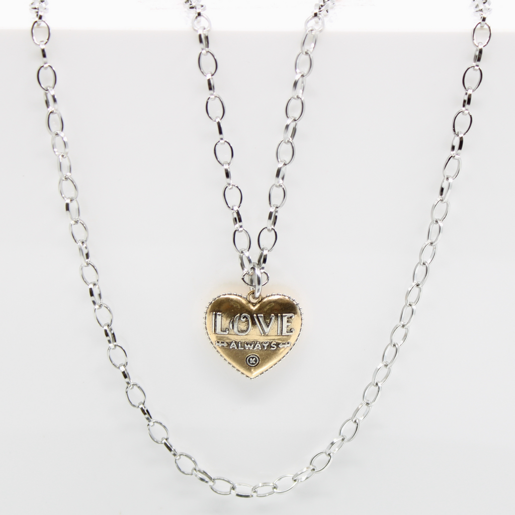 mixed metal chain necklace with heart pendant