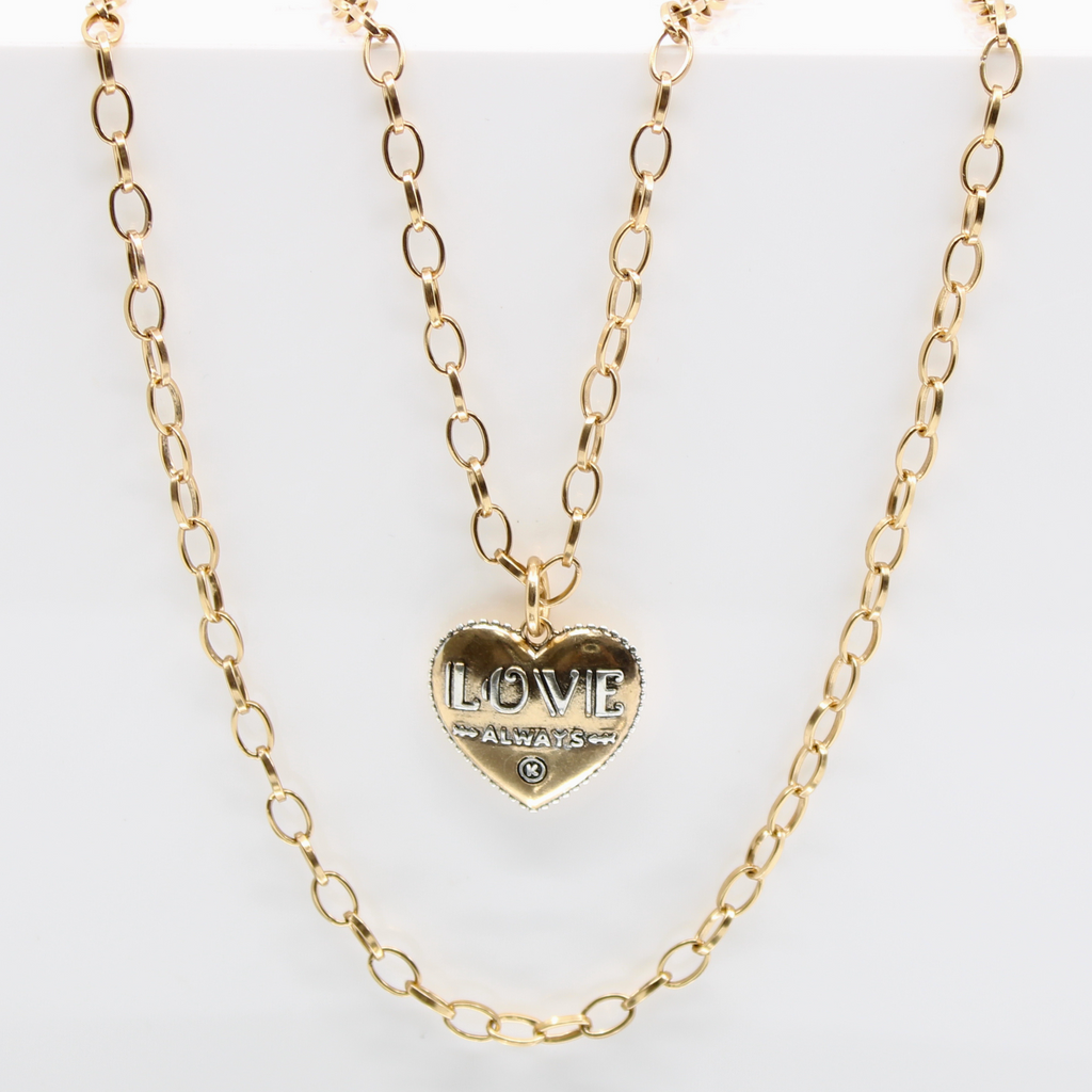 mixed metal chain necklace with heart pendant