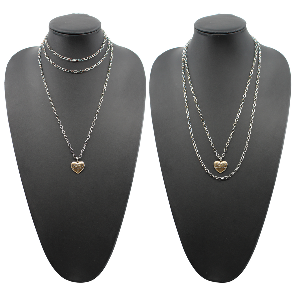 mixed metal chain necklace with heart pendant