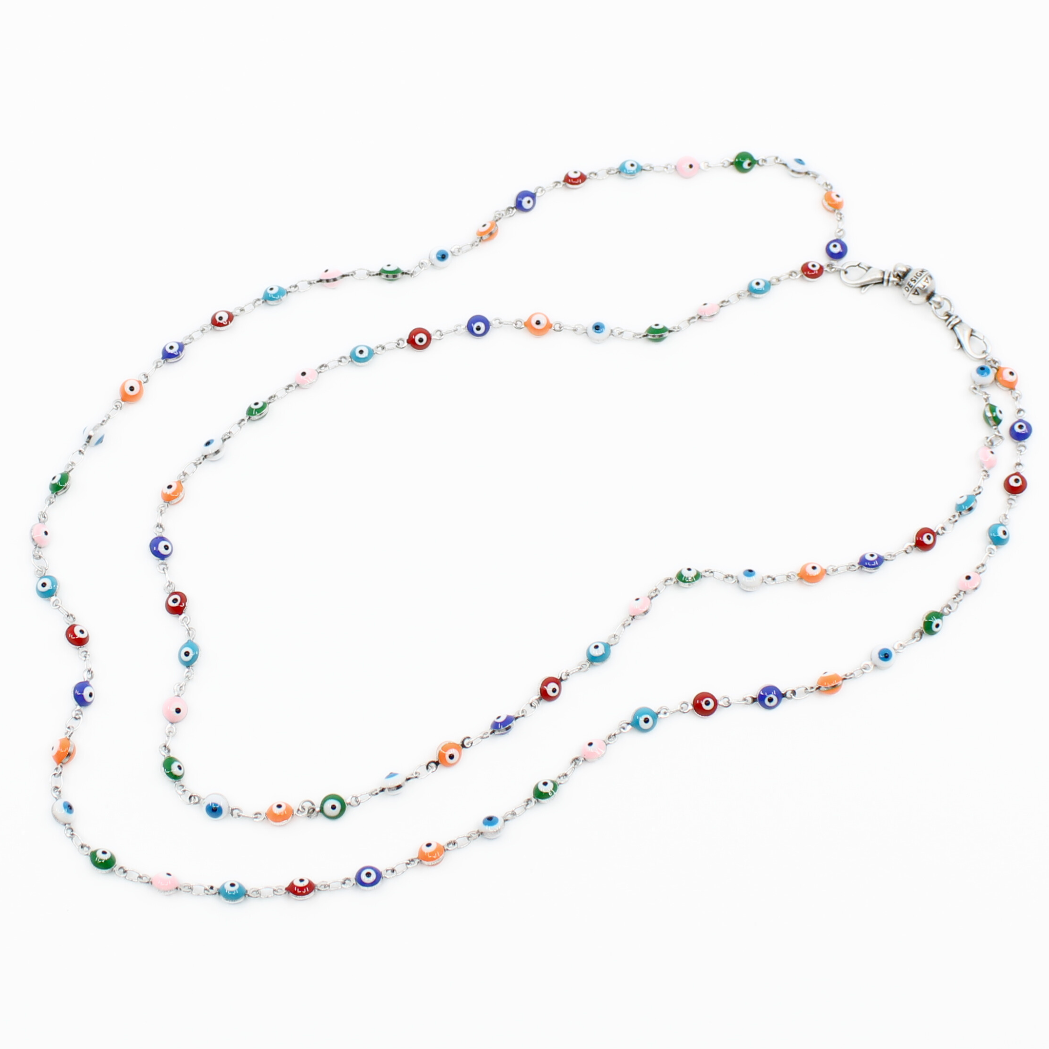 Colorful beaded necklace on a white background