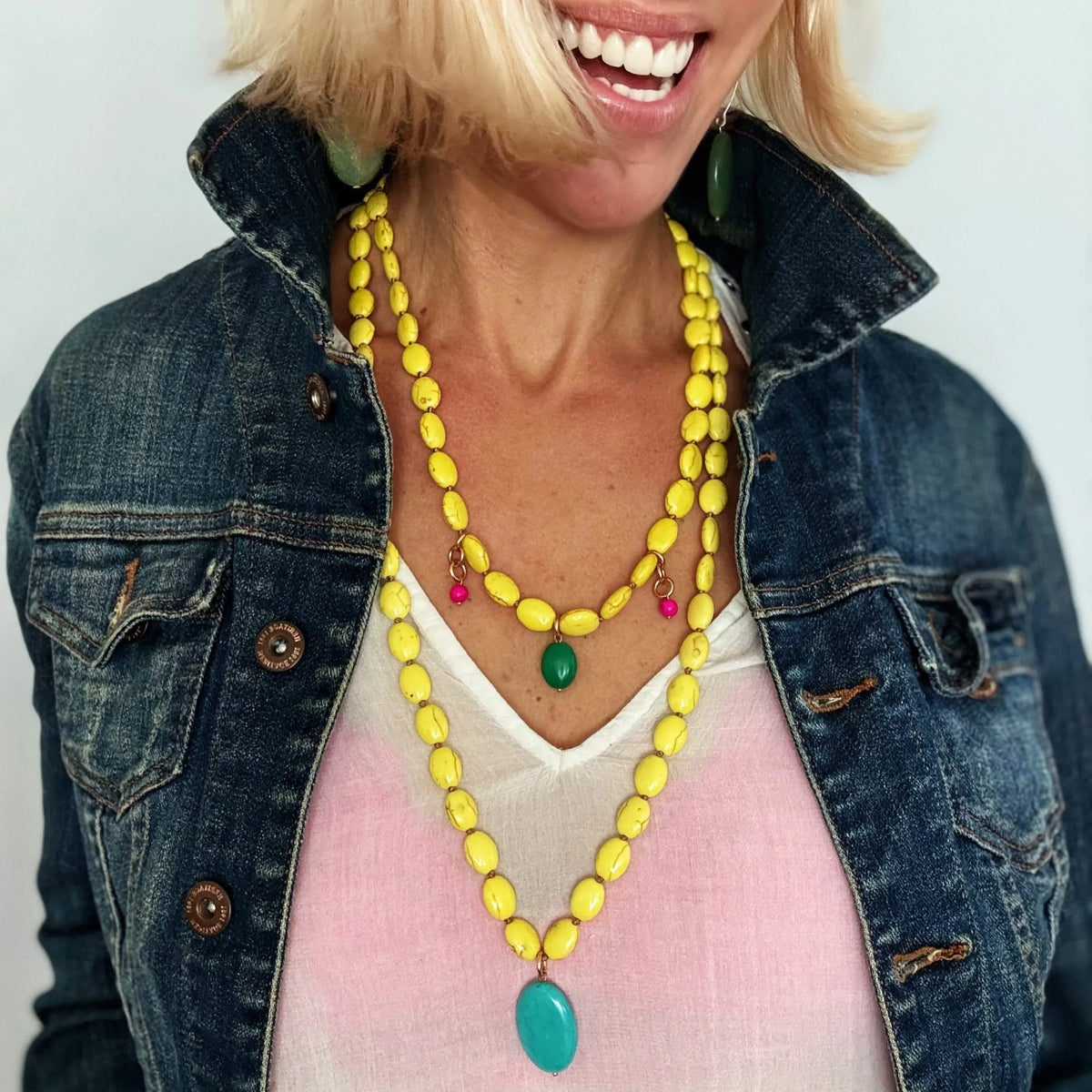 Yellow Howlite Long Layering Necklace