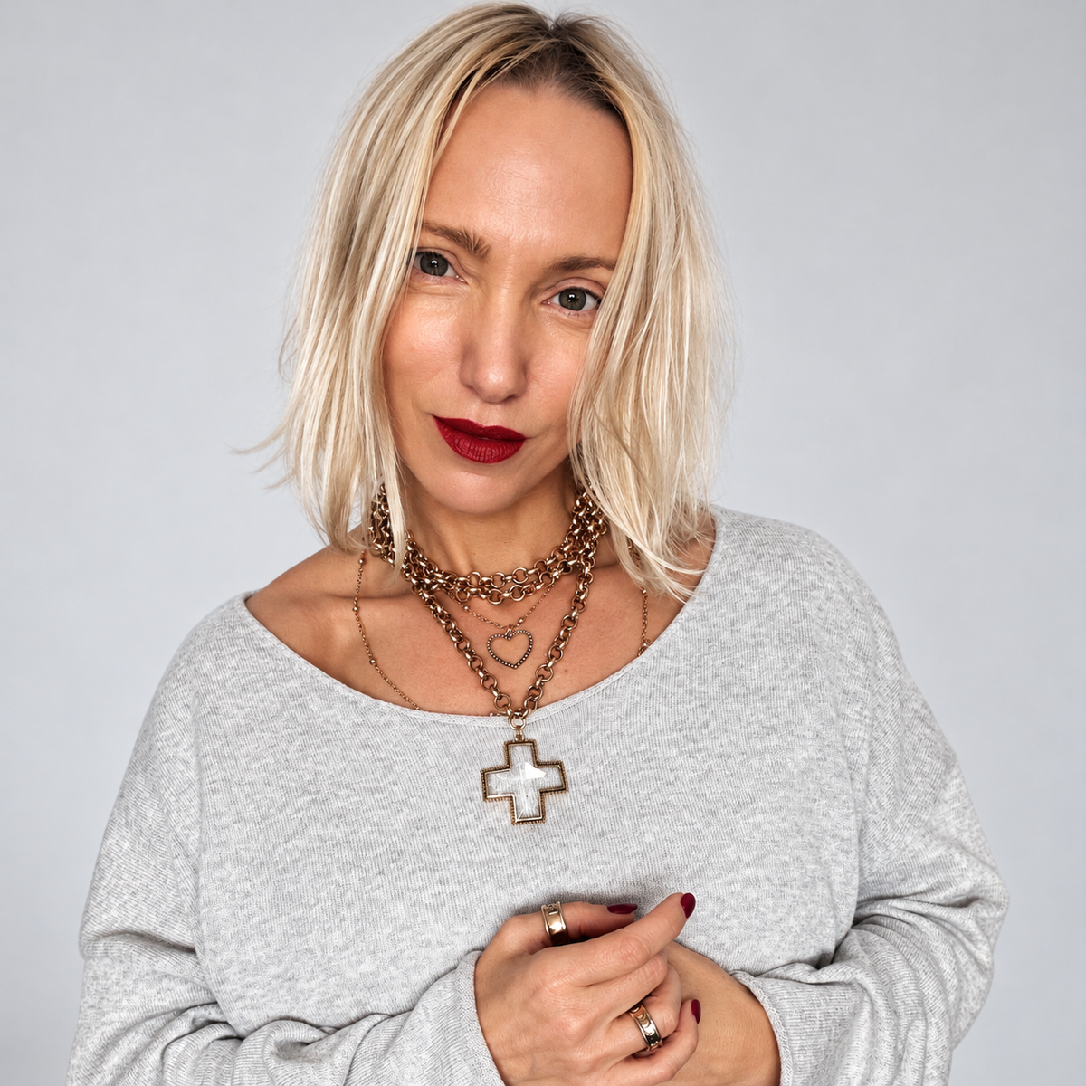 Crystal Cross Chunky Chain Necklace