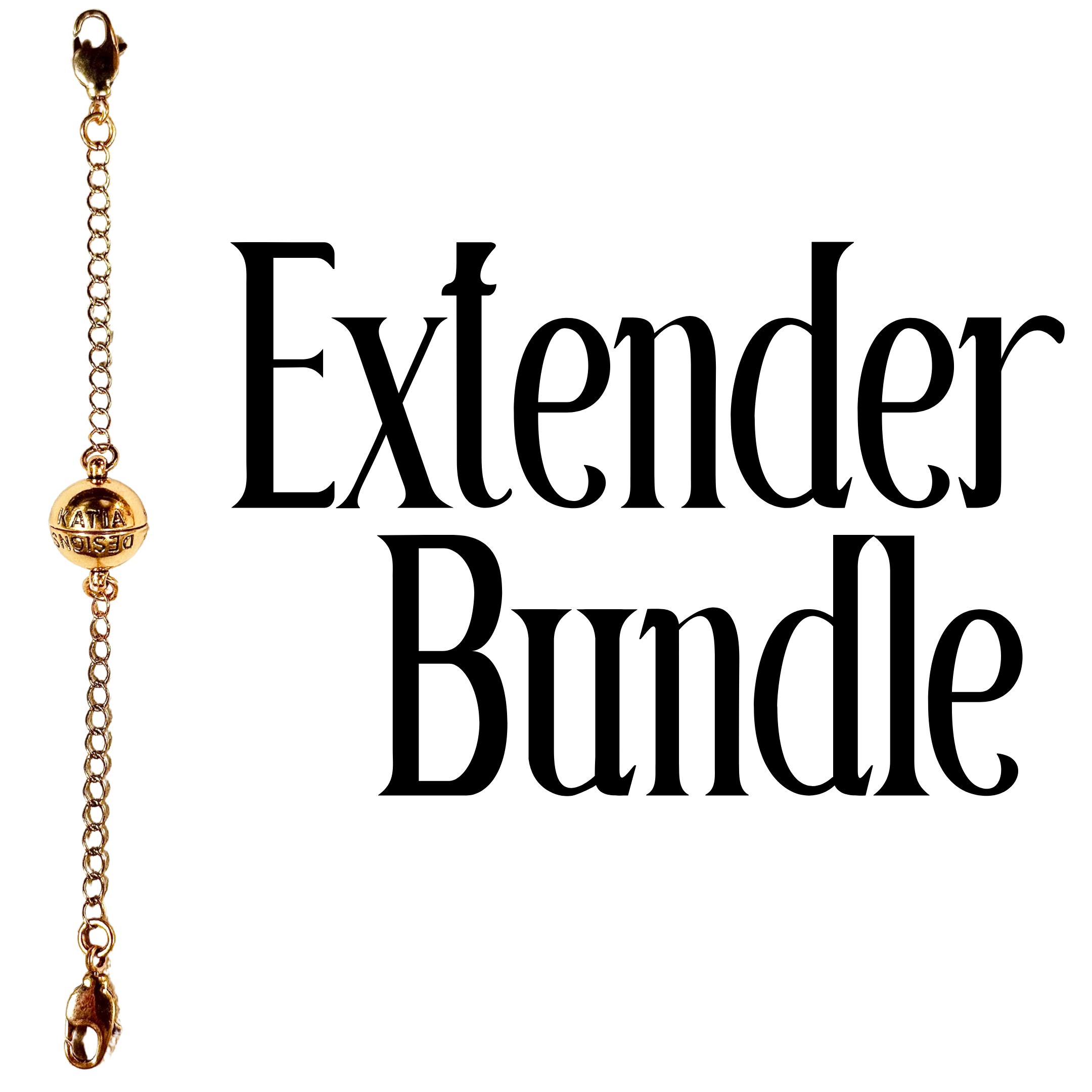 An image featuring a gold-colored clasp extender bundle with the text 'Extender Bundle' prominently displayed.