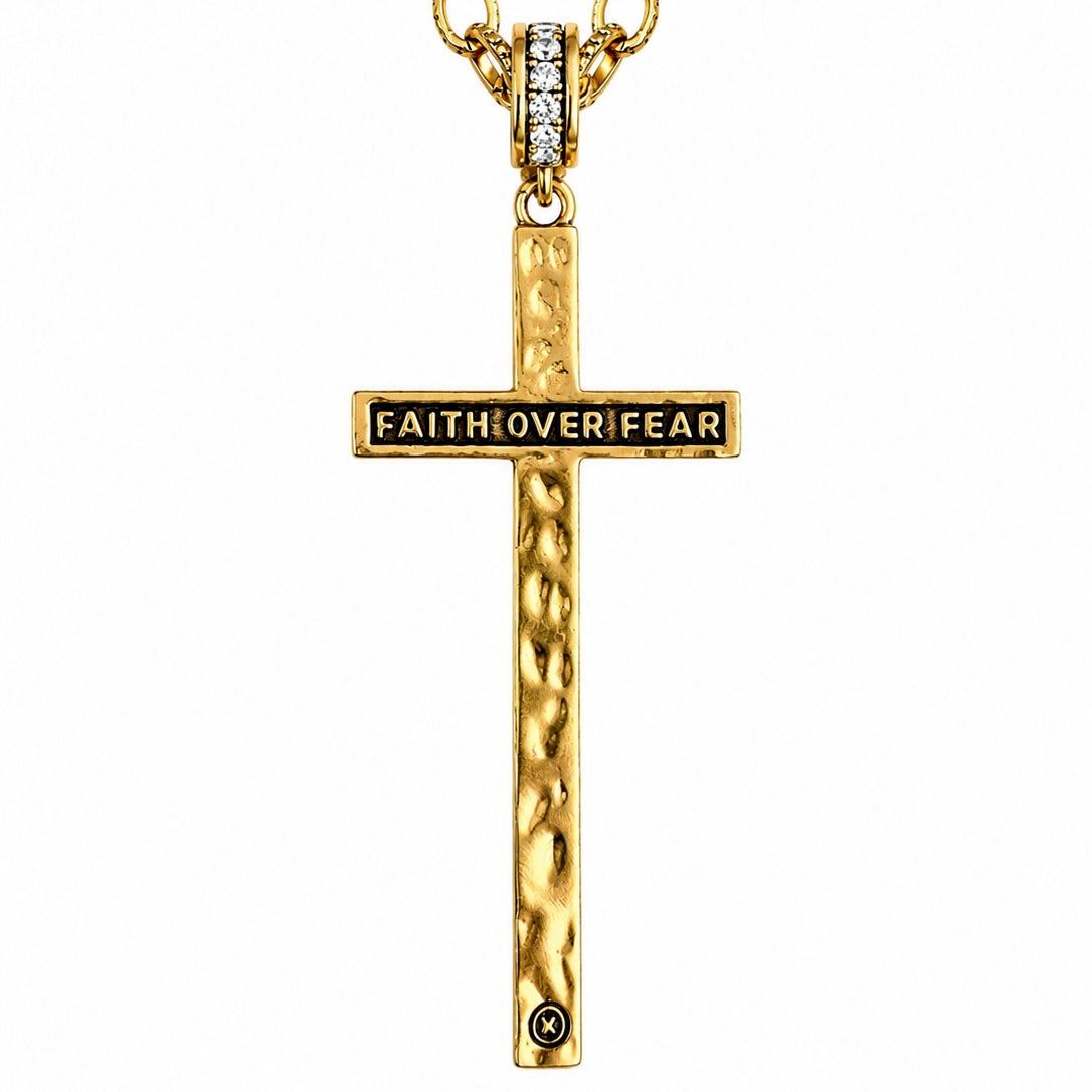 Faith Over Fear Black Cross Adjustable Necklace