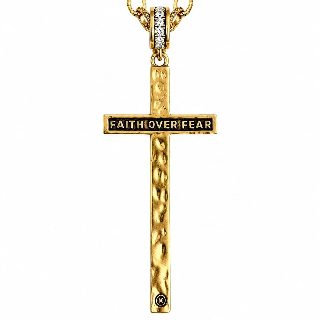 Faith Over Fear Black Cross Adjustable Necklace