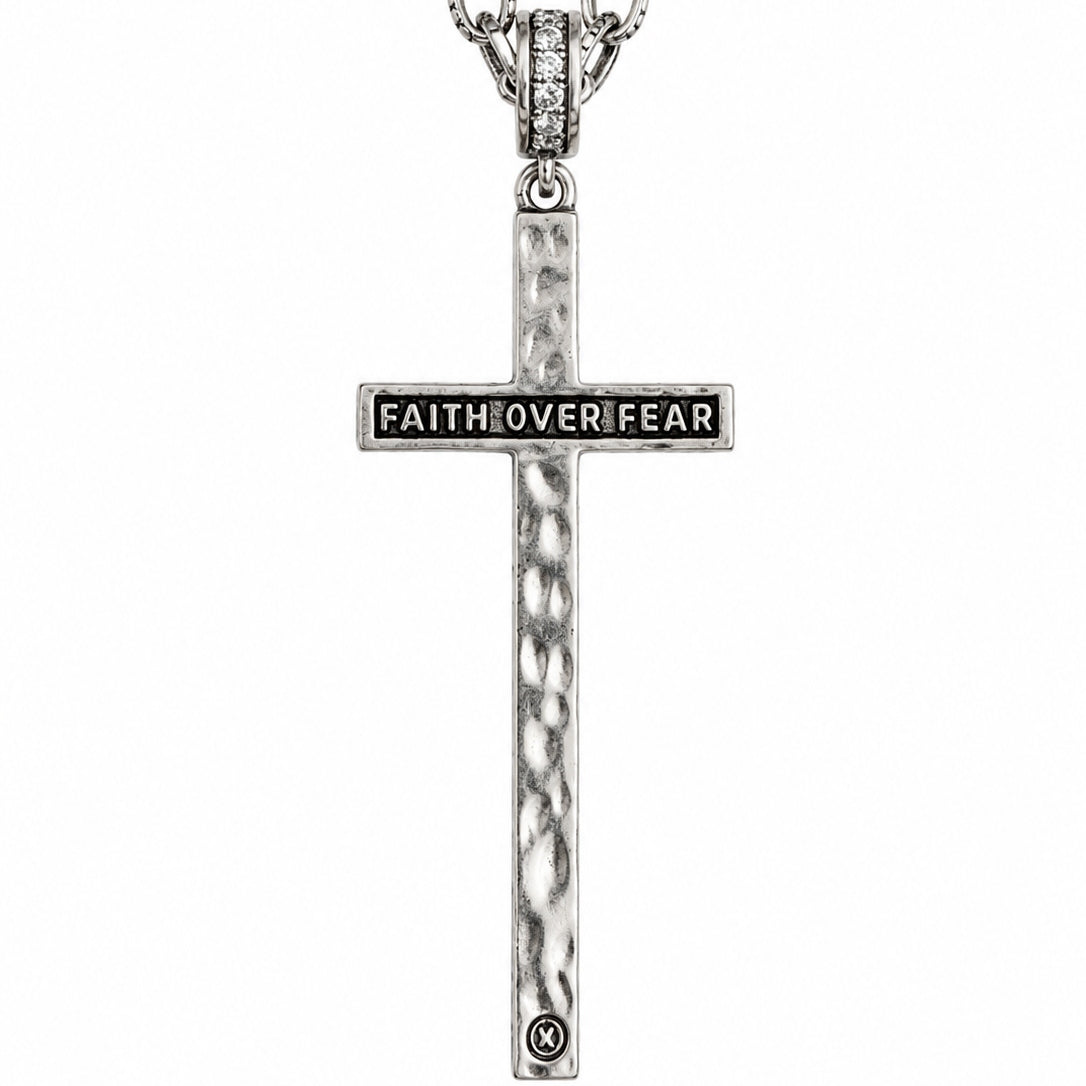 Faith Over Fear Black Cross Adjustable Necklace