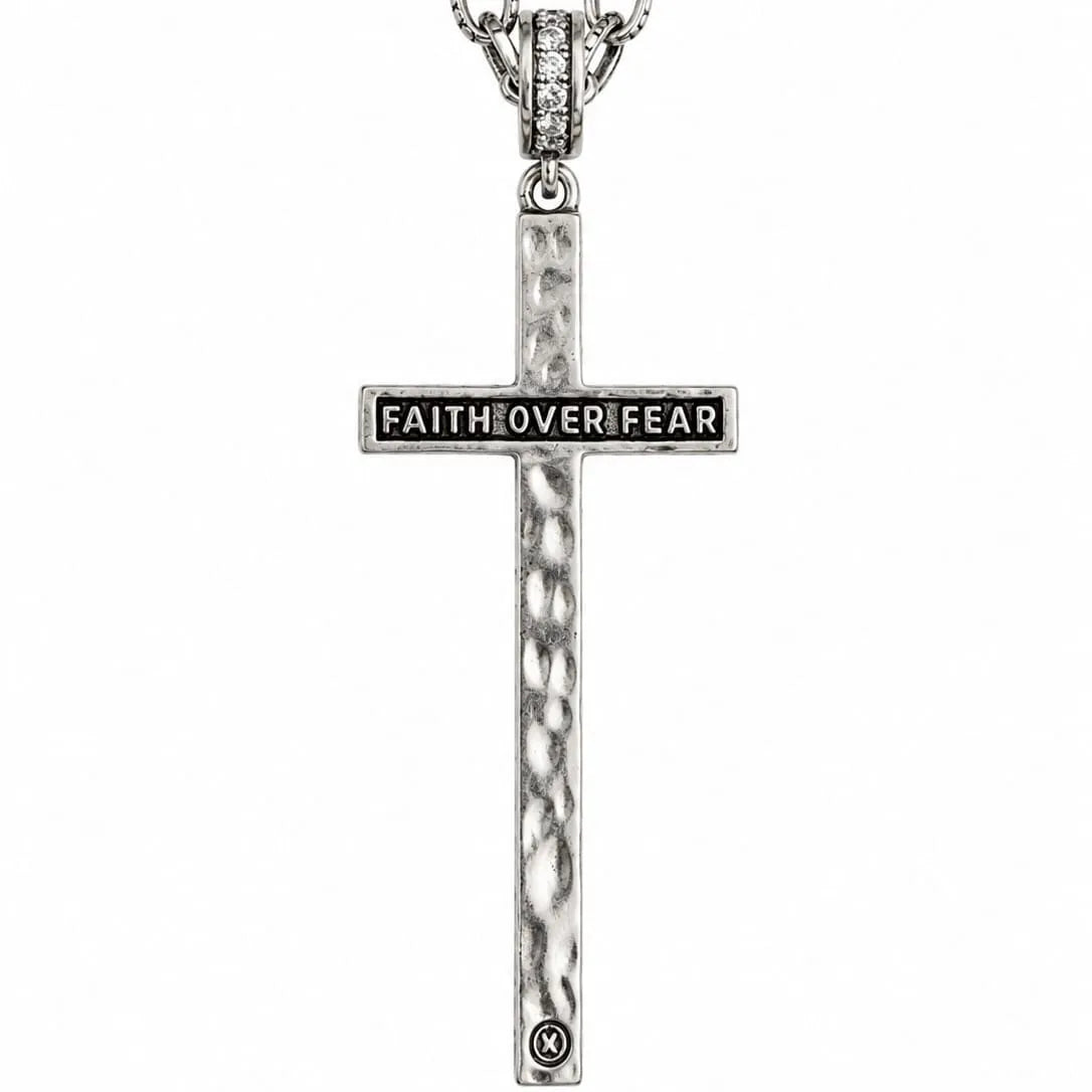 Faith Over Fear Black Cross Adjustable Necklace