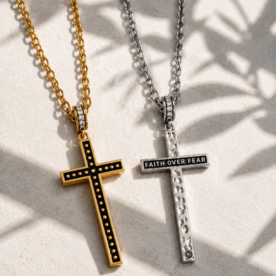 Faith Over Fear Black Cross Adjustable Necklace
