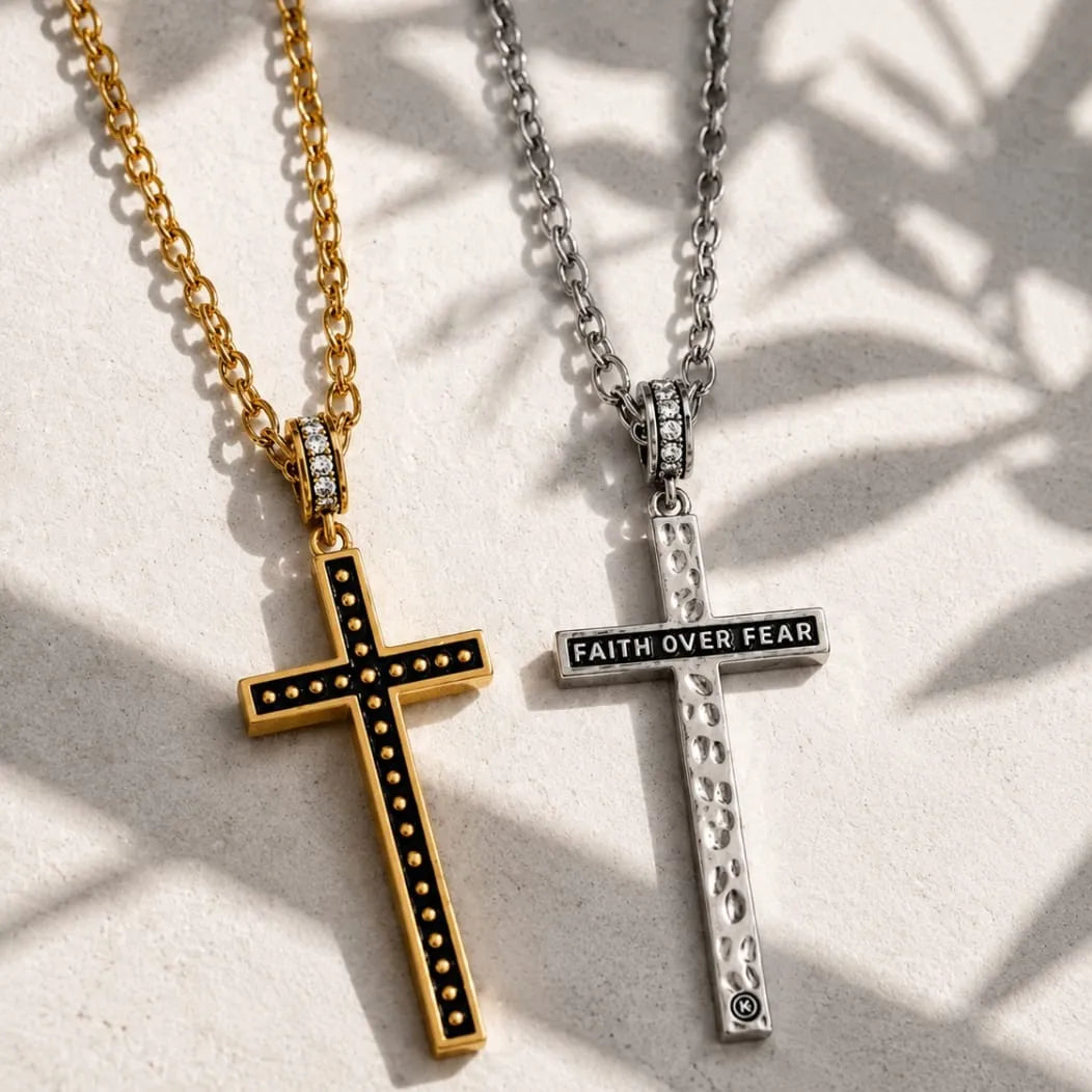 Faith Over Fear Black Cross Adjustable Necklace