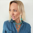 katia wearing the blue layered as necklace