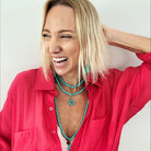 katia wearing turquoise blue as necklaces