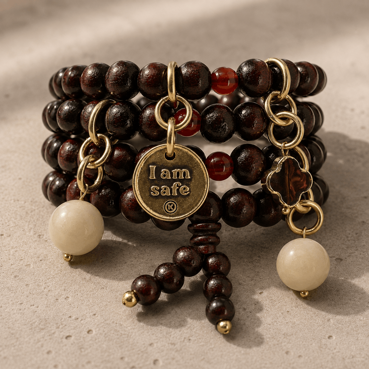 I Am Safe Heart Wood Boho Wrap Bracelet/Necklace