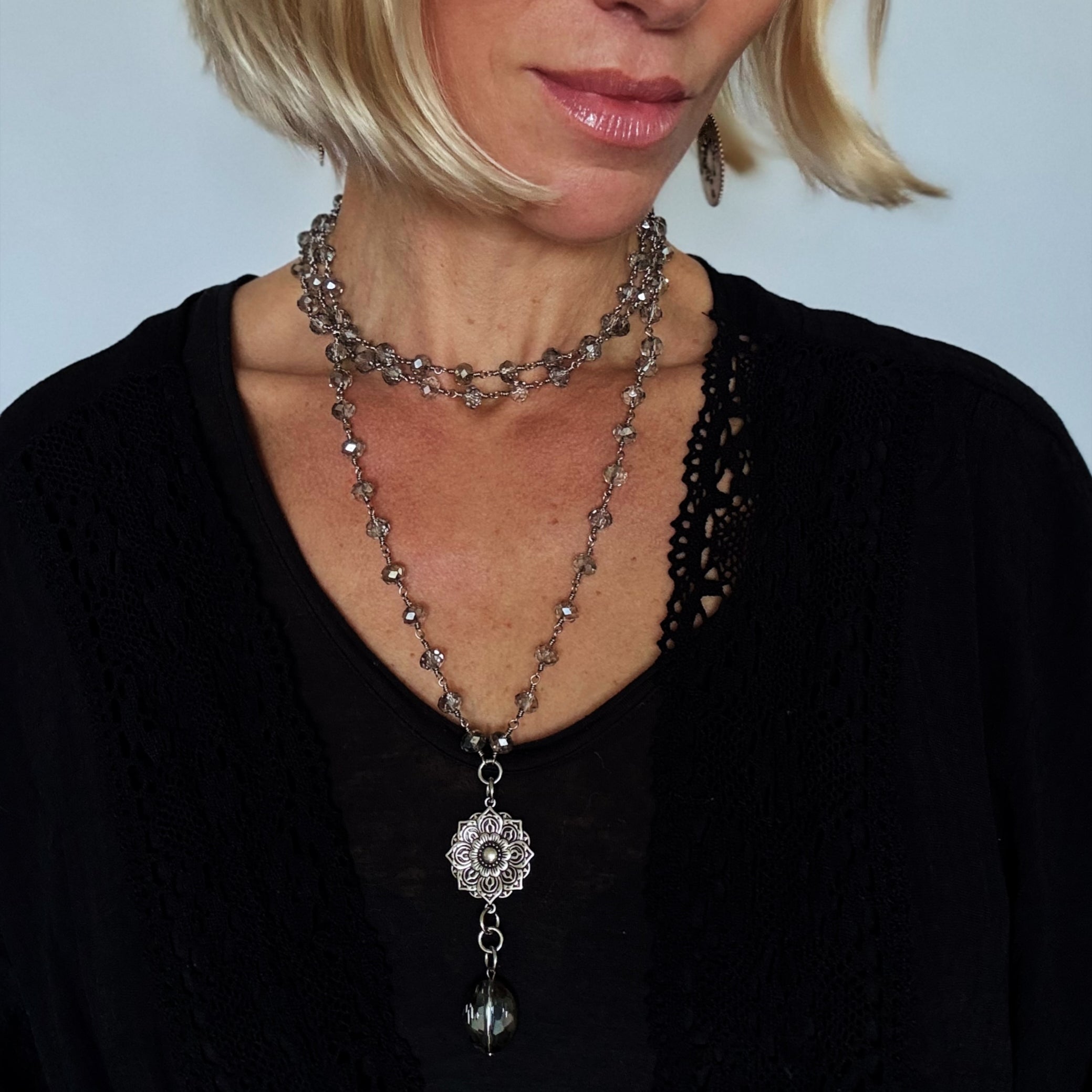 Today I Will Not Stress Over Things I Can't Control Flower Rosary Necklace