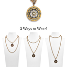 Three necklace displays with a pendant on a white background, labeled '3 Ways to Wear'.